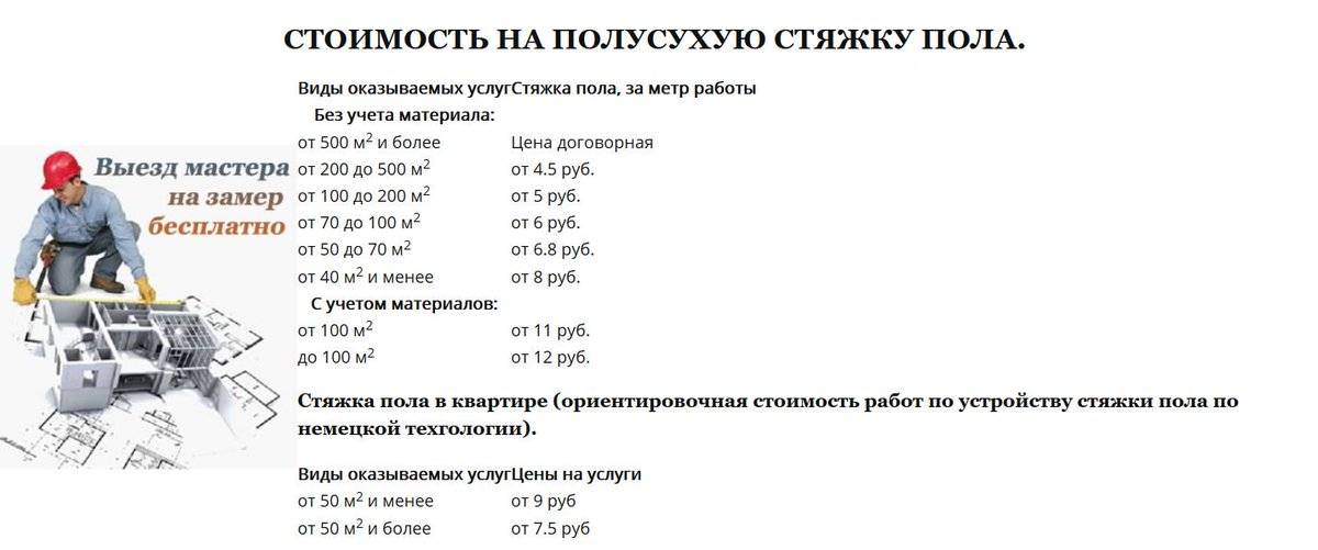 Коммерческое предложение по полусухой стяжке пола образец