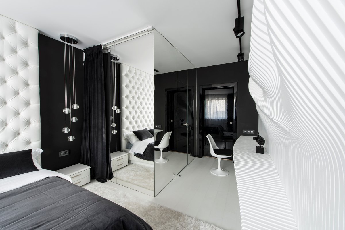 Интерьер черно-белой спальни – монохромный стиль комнаты + фото