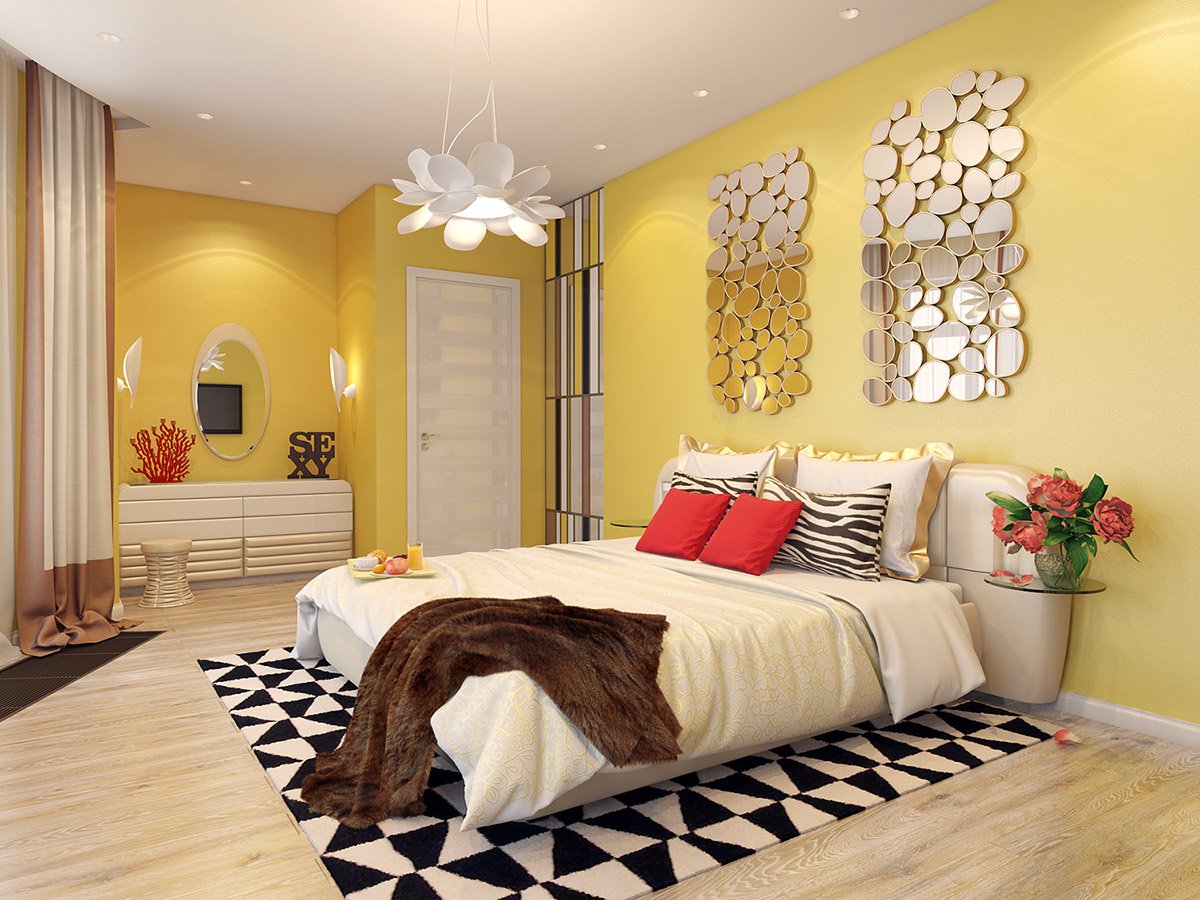 Желтая спальня - 100 фото дизайна спальни в желтых тонах