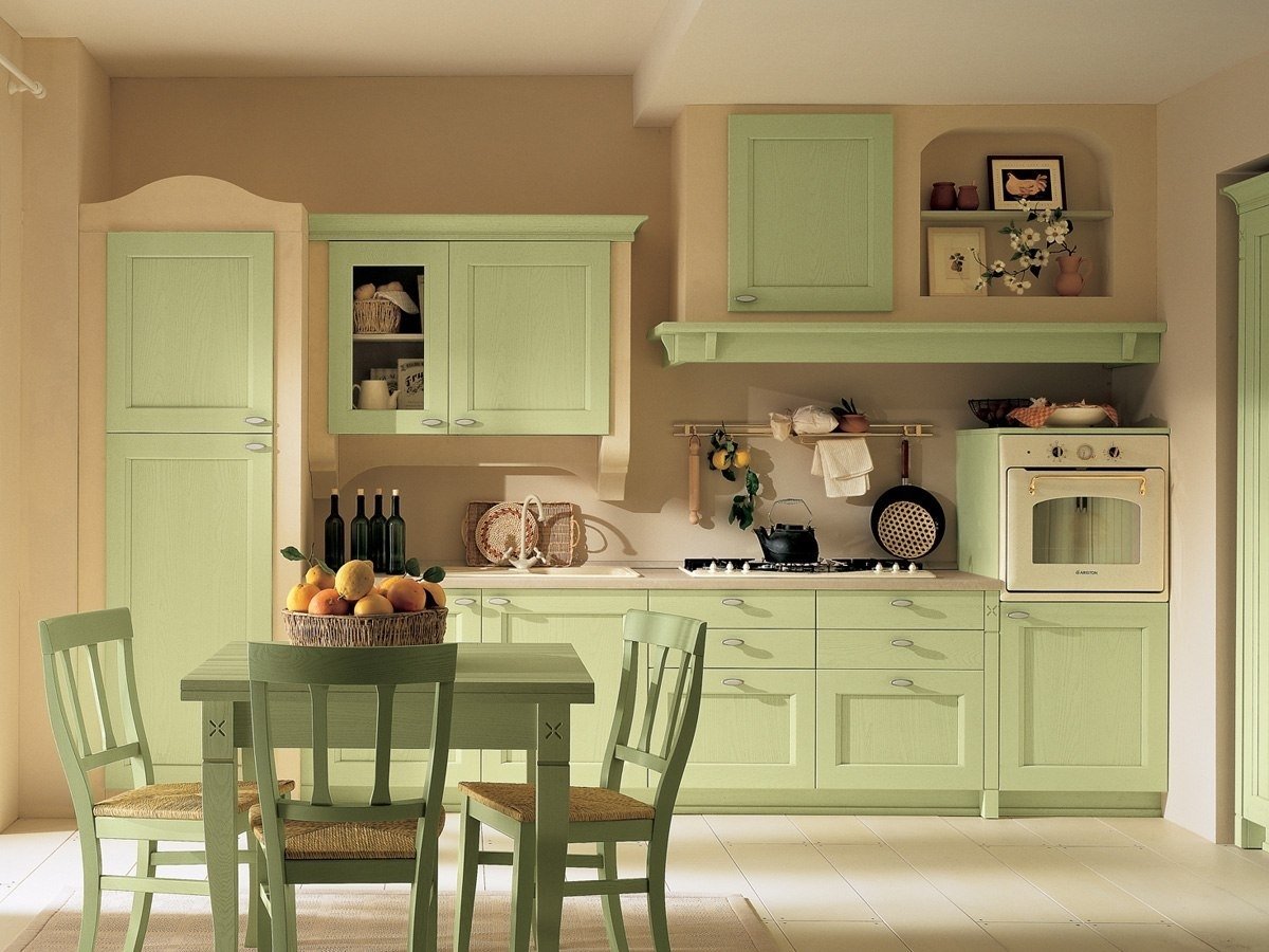 сочетание с оливковым цветом в интерьере кухни