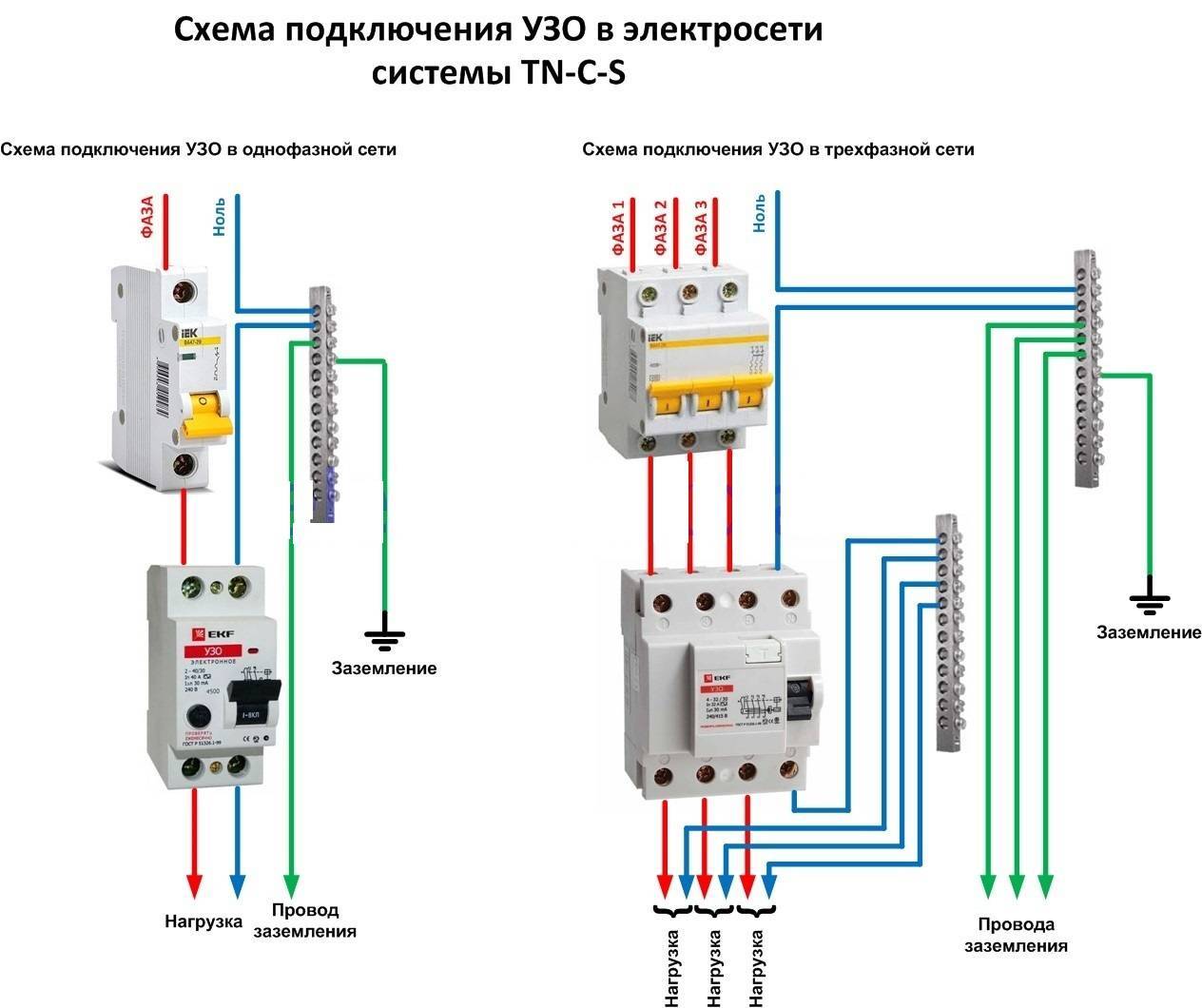 Cхема подключения узо в однофазной сети без заземления
